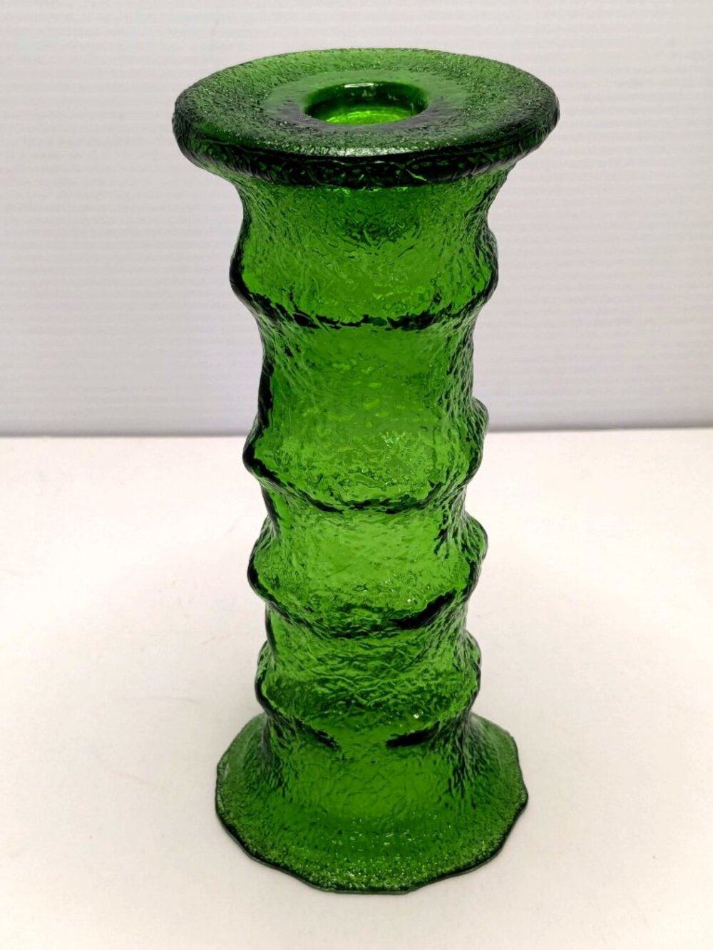 E.O. Brody Green Textured ice Glass Double-Ended Candle Holder Vintage MCM